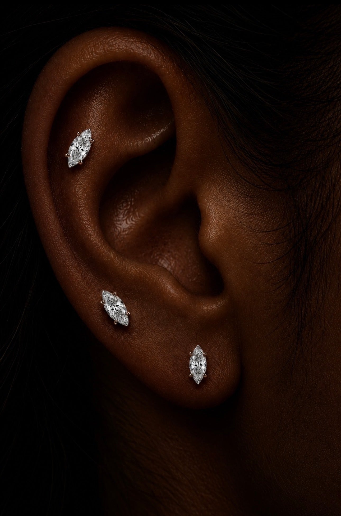 Marquise Diamond Threaded Stud Earring