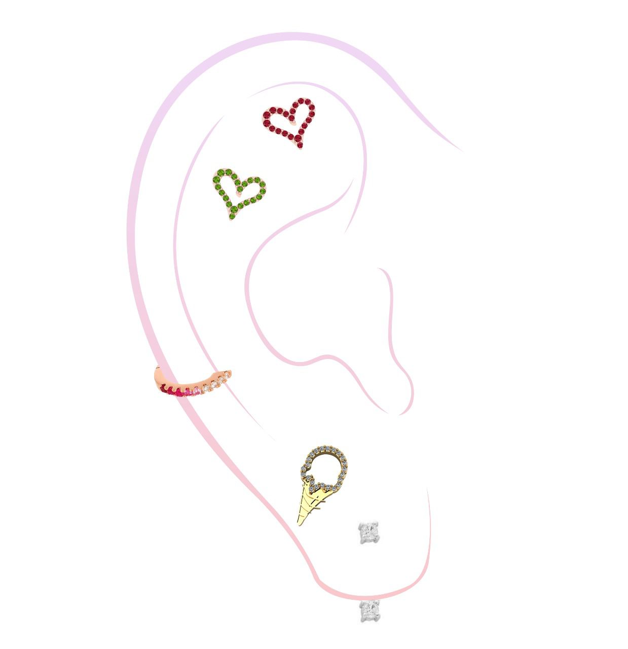 Emerald Heart Threaded Stud Earring