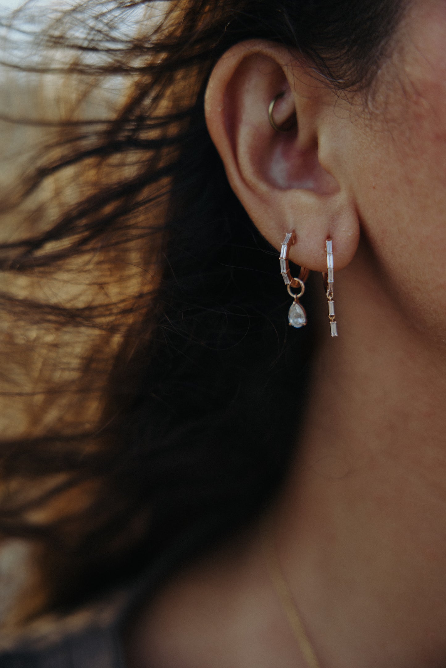 Baguette Drip Hoop Earrings