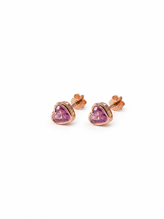 Pink Sapphire Heart Stud Earrings