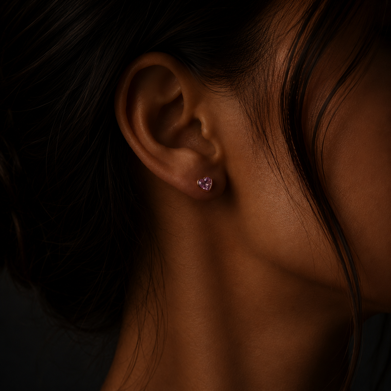 Pink Sapphire Heart Stud Earrings