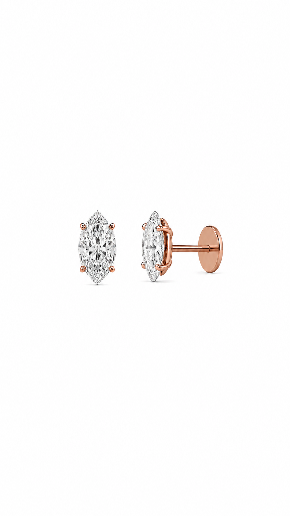 Marquise Diamond Threaded Stud Earring